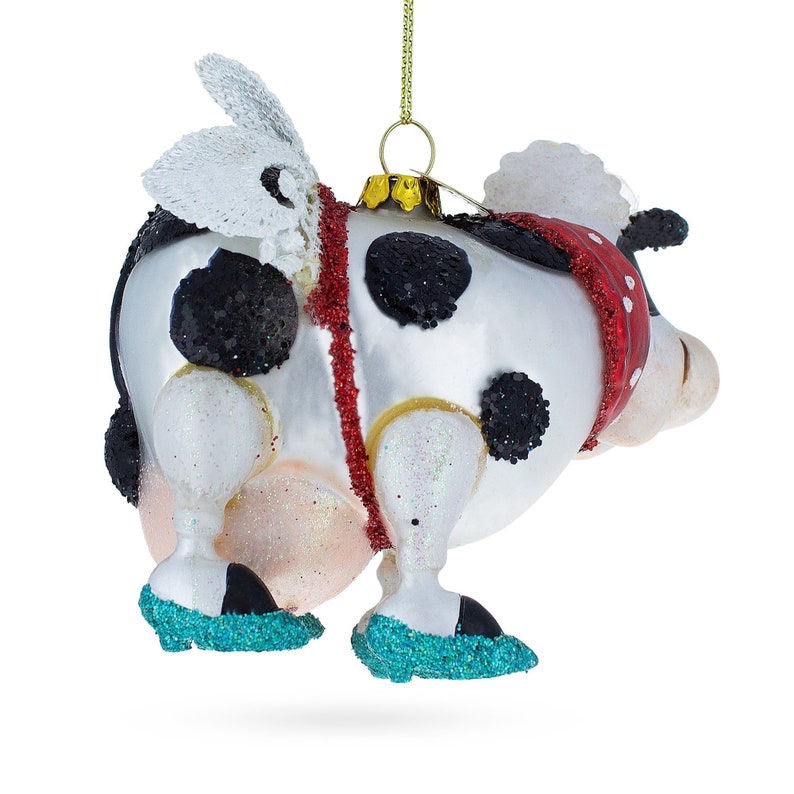 Cow with the Wings Blown Glass Christmas Ornament