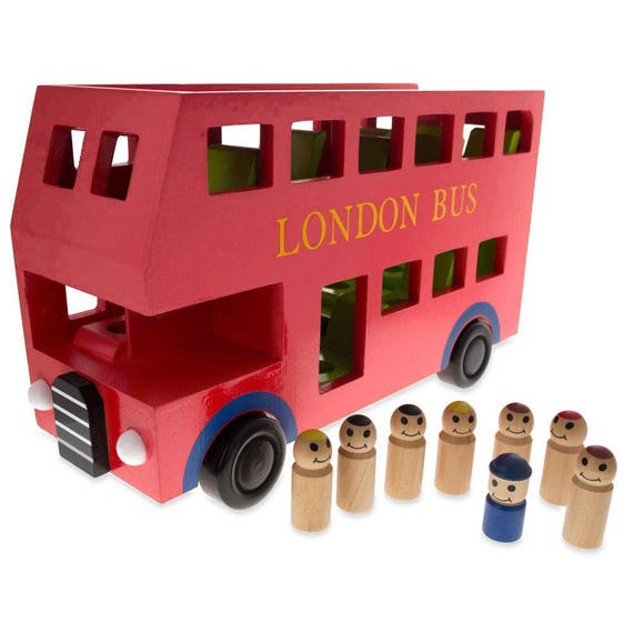 wooden toy bus with passengers