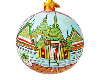 Wat Phra Chetuphon (Wat Pho), Bangkok, Thailand Glass Ball Christmas Ornament 4 Inches