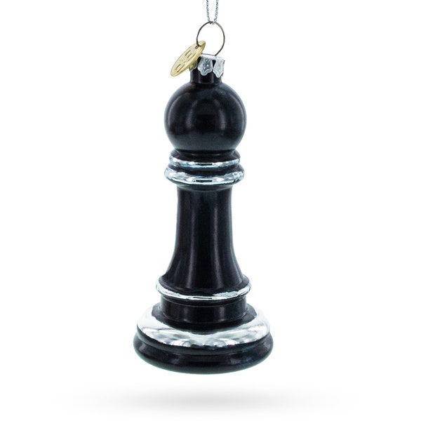 Striking Chess Black Pawn - Blown Glass Christmas Ornament