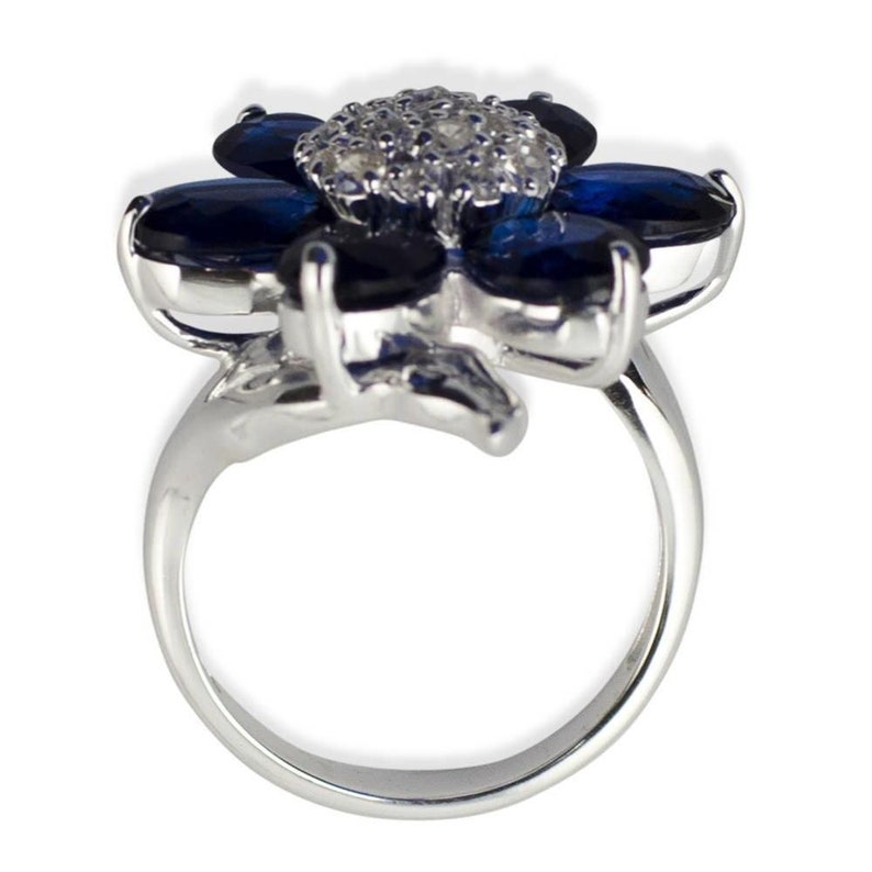 Size 7 Midnight Blue Flower Sterling Silver Ring