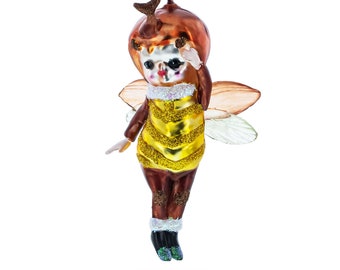 Buzzingly Adorable Little Bee - Blown Glass Christmas Ornament