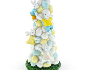 Easter Ascent: Bunnies Climbing Easter Egg Tree Figurine