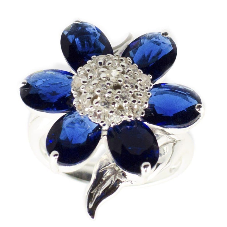 Size 7 Midnight Blue Flower Sterling Silver Ring