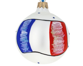 Élégance tricolore : boule de Noël en verre soufflé drapeau de la France 3,25 pouces