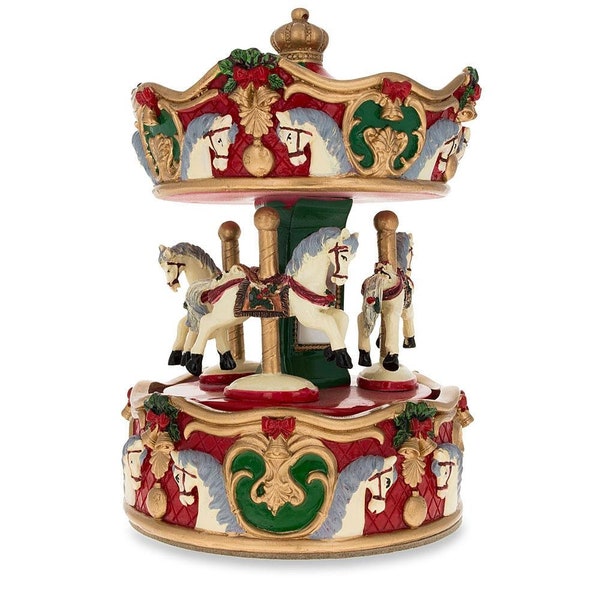 Merry-Go-Round Melody: Musical Christmas Figurine with Spinning Carousel Horses