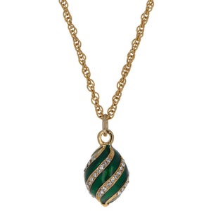 Royal Elegance: Green Enamel & Crystal Egg Pendant Necklace