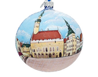 Old Town, Tallin, Estonia Glass Ball Christmas Ornament 4 Inches