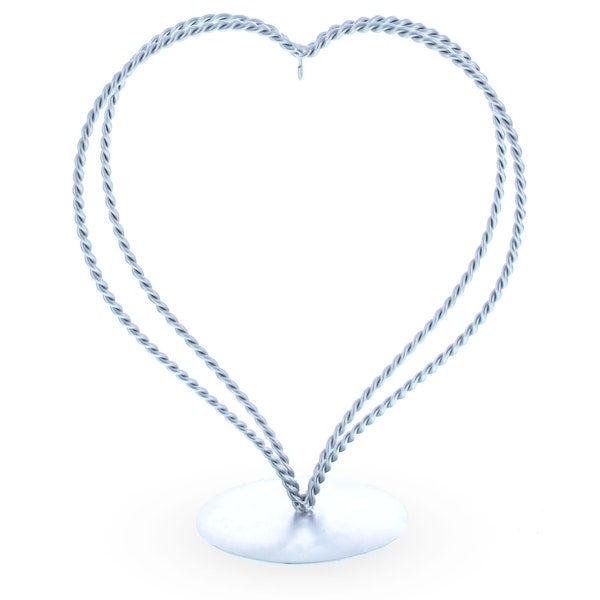 Double Swirled Heart Silver Metal Solid Round Base Ornament Display Stand 7.25 Inches