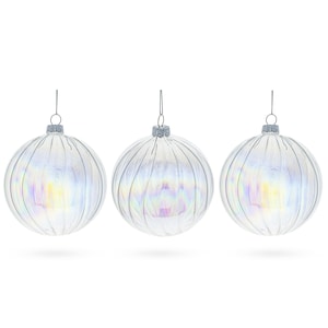Set of 3 Iridescent Clear Glass Ball Ornament 4.2 Inches