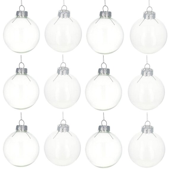 Set of 12 Clear Glass Ball Christmas Ornaments 2.2 Inches
