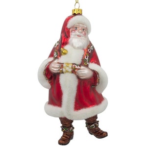 Classic Santa in Fur Coat and Red Hat - Festive Blown Glass Christmas Ornament