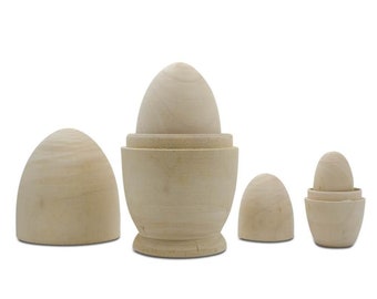 BestPysanky Set of 4 Unpainted Wooden Nesting Eggs Craft 5.25 Inches
