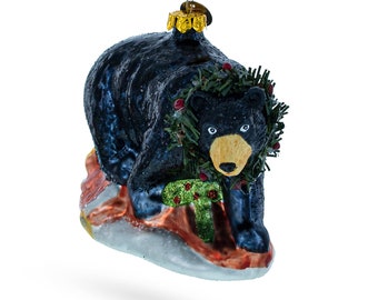 Majestic Black Bear - Blown Glass Christmas Ornament