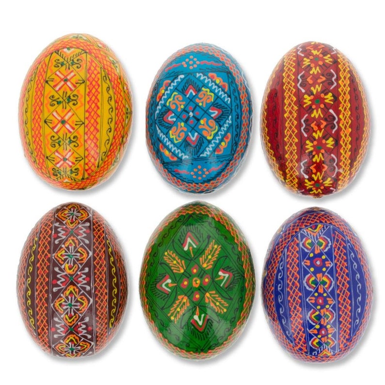 Set of 6 Traditional Ukrainian Pysanky Wooden Easter Eggs 2.25 image 0