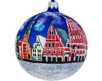 Old City Riga (Vecriga), Riga, Latvia Glass Ball Christmas Ornament 4 Inches