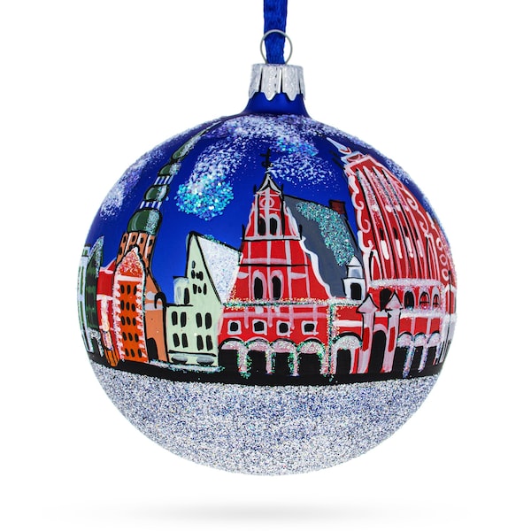 Old City Riga (Vecriga), Riga, Latvia Glass Ball Christmas Ornament 4 Inches