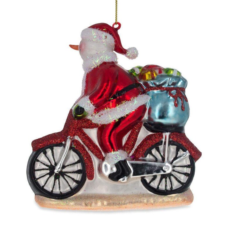BestPysanky Snowman Biker Glass Christmas Ornament 4.3 Inches | Etsy