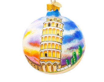 The Leaning Tower of Pisa, Italy Glass Ball Christmas Ornament 3.25 Inches