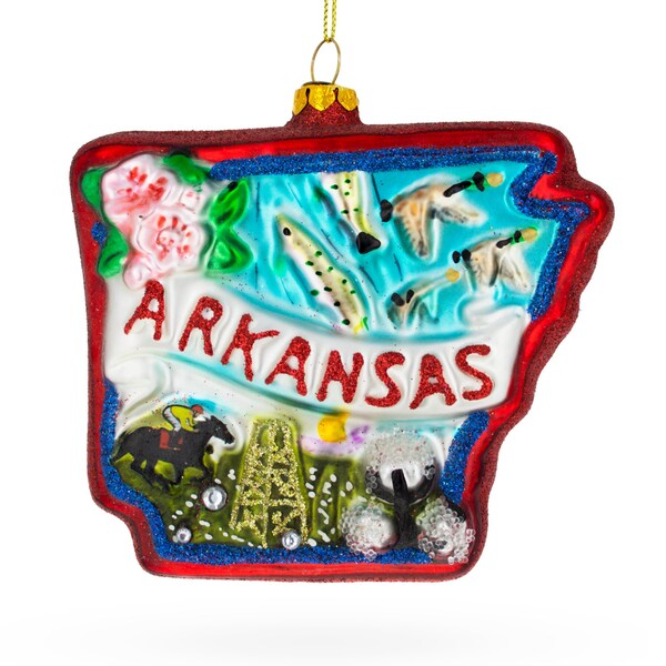 Arkansas State Landmarks - Blown Glass Christmas Ornament