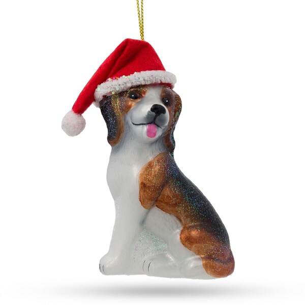 Santa Hat-Wearing Beagle - Jolly Blown Glass Christmas Ornament