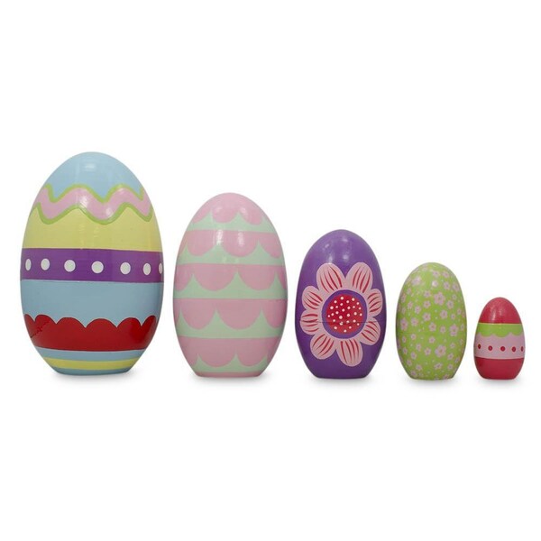 Set of 5 Colorful Easter Eggs Pysanky Wooden Nesting Dolls 5 Inches