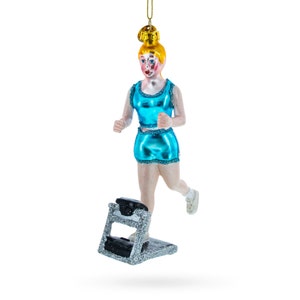 Active Treadmill Runner Fitness Girl - Blown Glass Christmas Ornament