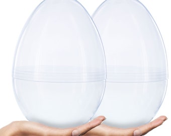 Set of 2 Giant Transparent Jumbo Size Clear Plastic Easter Eggs 10 Inches