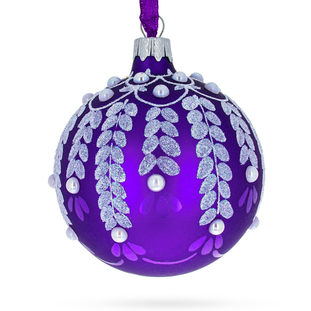 White Vines on Purple Glass Ball Christmas Ornament 3.25 - Etsy