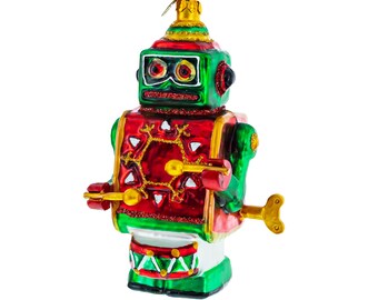 Futuristic Robot-Drummer - Blown Glass Christmas Ornament