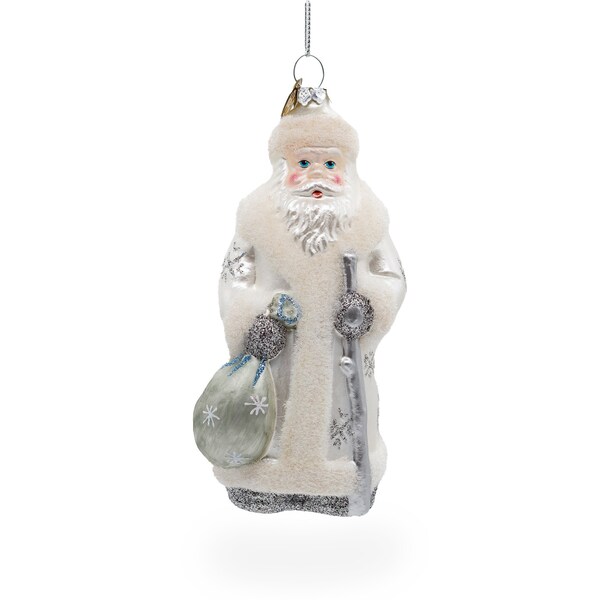 Santa in Elegant White - Blown Glass Christmas Ornament