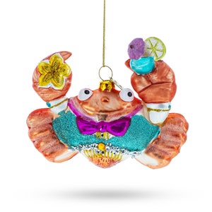 Cheerful Crab at Cocktail Party - Blown Glass Christmas Ornament