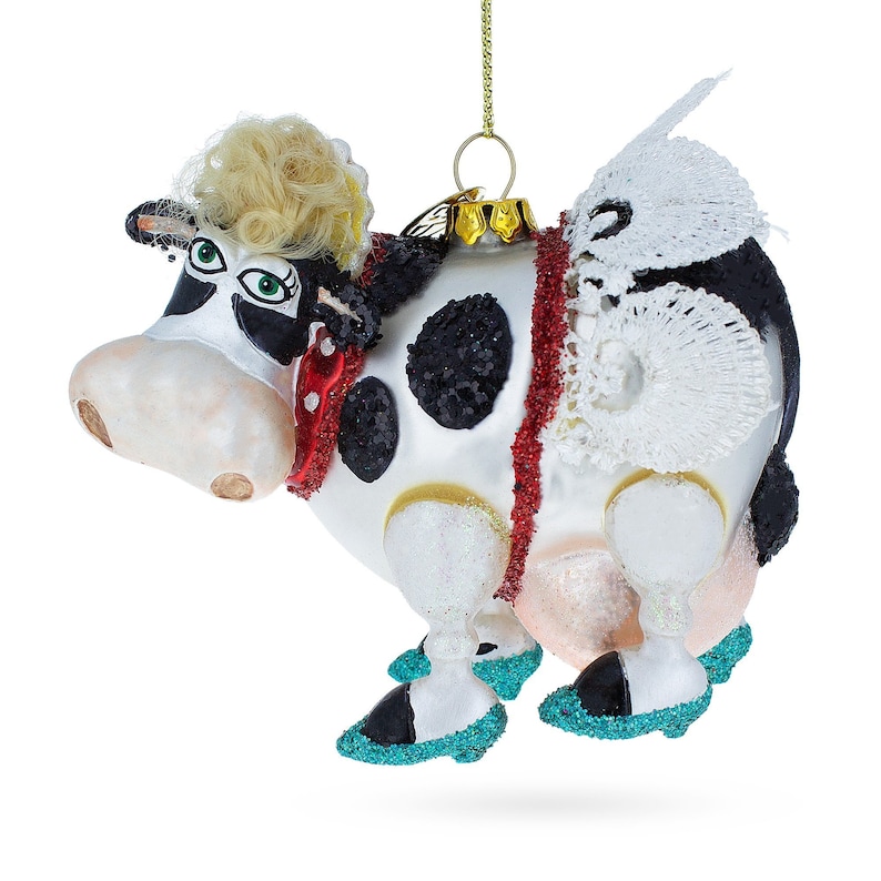 Cow with the Wings Blown Glass Christmas Ornament