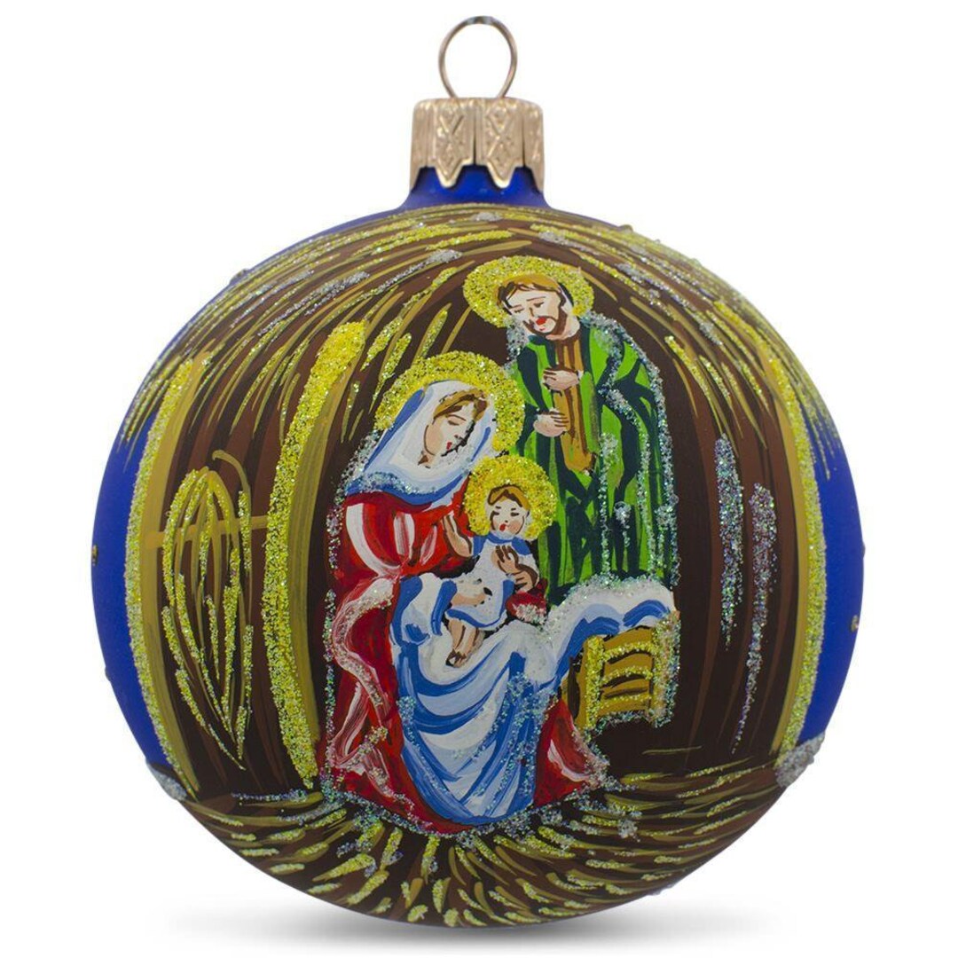 Timeless Nativity Scene in Manger Blown Glass Ball Christmas Ornament 3 ...