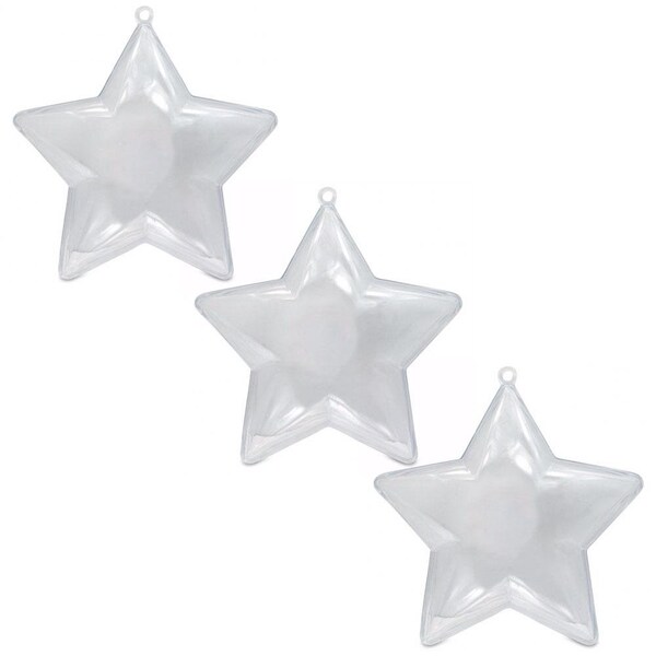 Set of 3 Openable Fillable Clear Plastic Star Christmas Ornaments DIY Craft 3.5 Inches