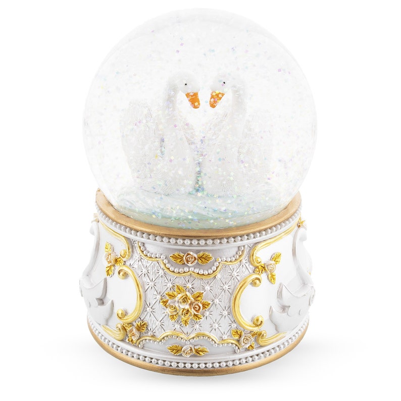 Two White Swans in Love Snow Globe Etsy