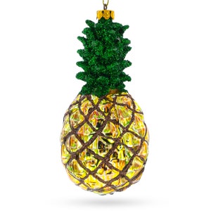 Shiny Pineapple Blown Glass Christmas Ornament