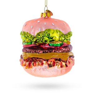 Mouth-Watering Feast: Double Cheeseburger - Blown Glass Christmas Ornament