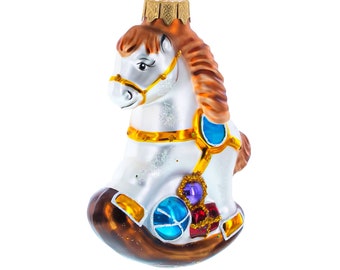 Rocking Horse with Gifts Glass Christmas Ornament