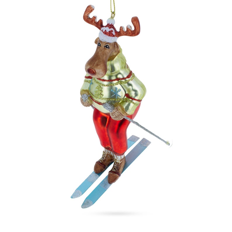 BestPysanky Reindeer Skiing Glass Christmas Ornament Etsy