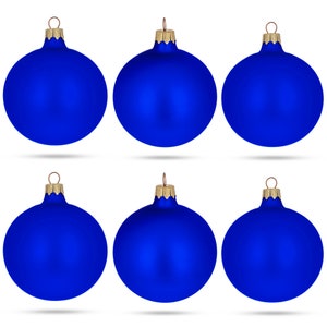 Set of 6 Blue Matte Glass Ball Christmas Ornaments 3.25 Inches