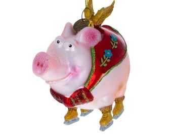 Dynamic Flying Pig Superhero - Blown Glass Christmas Ornament