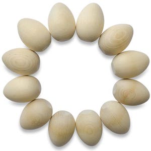 Set of 12 Unpainted Blank Unfinished Wooden Eggs 2.5 Inches