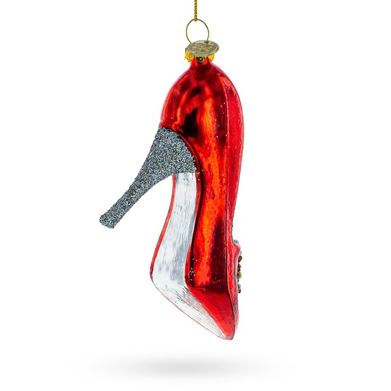 Vondels Christmas decoration Ornament Glass Champagne Opal High Heel Shoe  9cm Champagne Opal High | The Little Green Bag