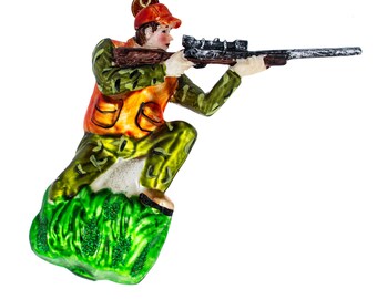 Sharpshooter Hunter with Rifle - Blown Glass Christmas Ornament