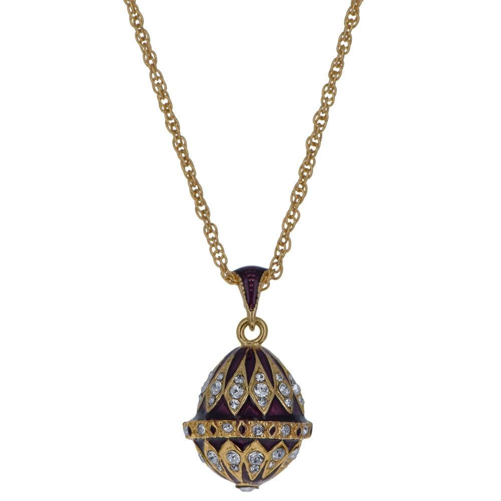 BestPysanky Purple Enamel 78 Crystals Brass Royal Egg Pendant Necklace 20 Inches 