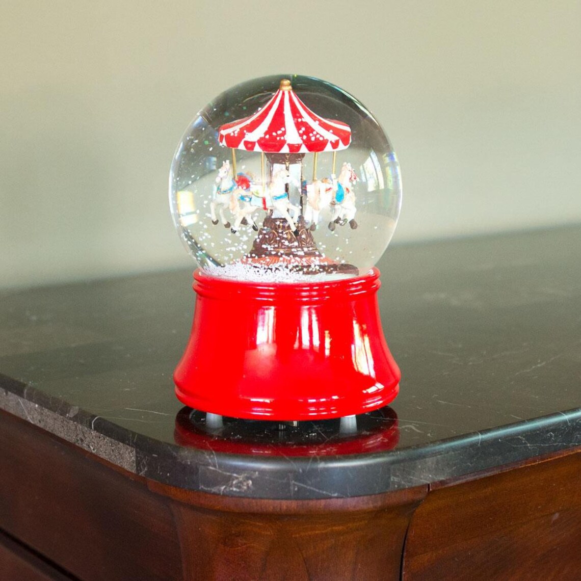 6.8 Carousel with Rotating Horses Music Box Snow Globe Etsy