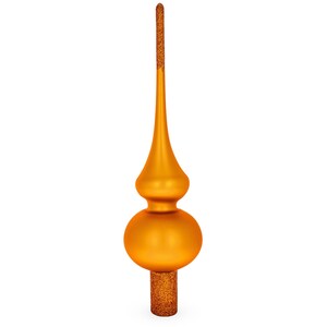 Matte Orange with Sparkling Top Hand Crafted Mouth Blown Glass Christmas Tree Topper 11 Inches