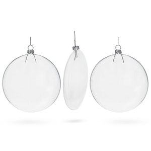 Set of 3 Flat Disc Clear Glass Ornament 5.4 Inches (137 mm)