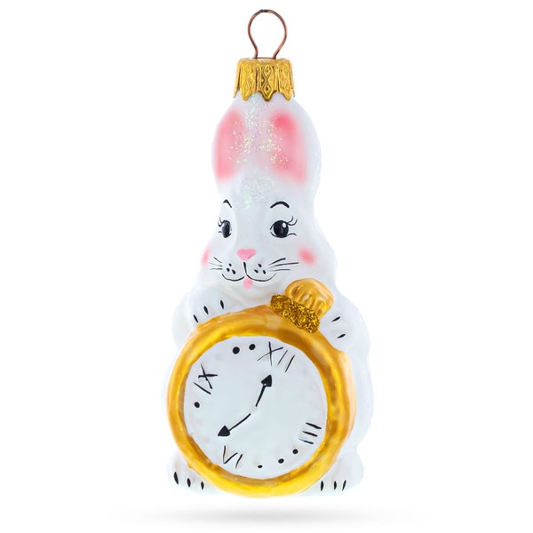 Bunny with Pocket Watch Glass Christmas Ornament